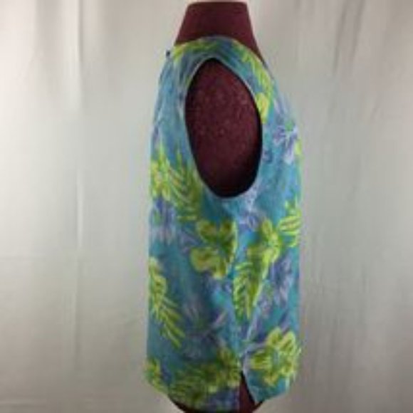 Patchington Sleeveless V-Neck Aqua Shell Top Back Button Side Slits L - Picture 3 of 8